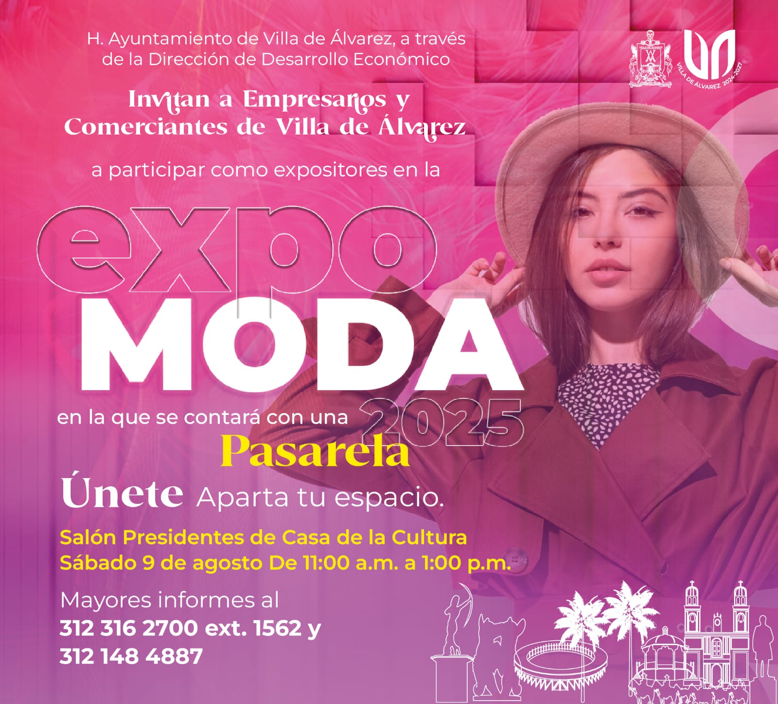 Empresarios y comerciantes de #VillaDeÁlvarez te invitamos a formar parte de la Expo Moda 2025, donde las tendencias, la creatividad y los negocios se unirán.

En el evento se contará con desfile de moda Primavera-Verano de las colecciones y prendas de las tiendas de ropa. 

¡No te quedes fuera, participa y comparte tu pasión!

Sábado 9 de agosto
De 11:00 a.m. a 1:00 p.m.

#VAconRumbo
#VAmosXMás