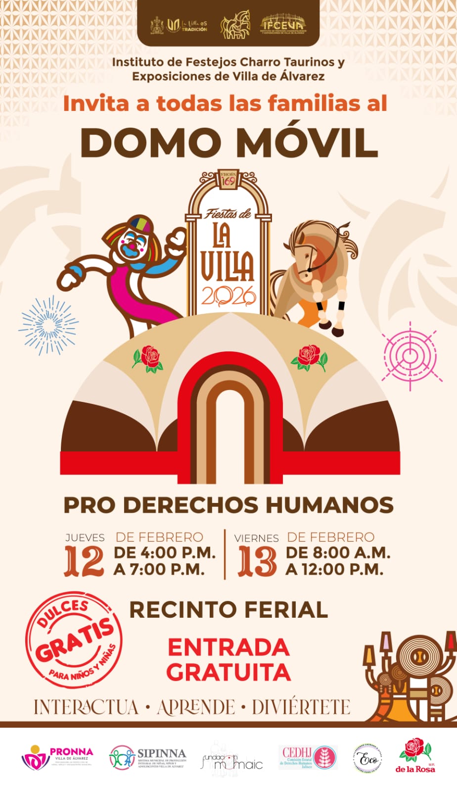 El Instituto de Festejos Charro Taurinos invita a todas las familias para disfrutar del Domo Móvil Pro Derechos Humanos.